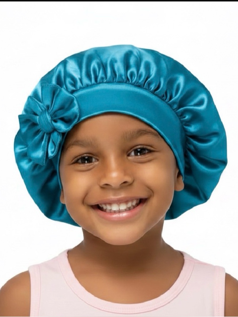Kids Satin Sleep Bonnet with Bow - Teal